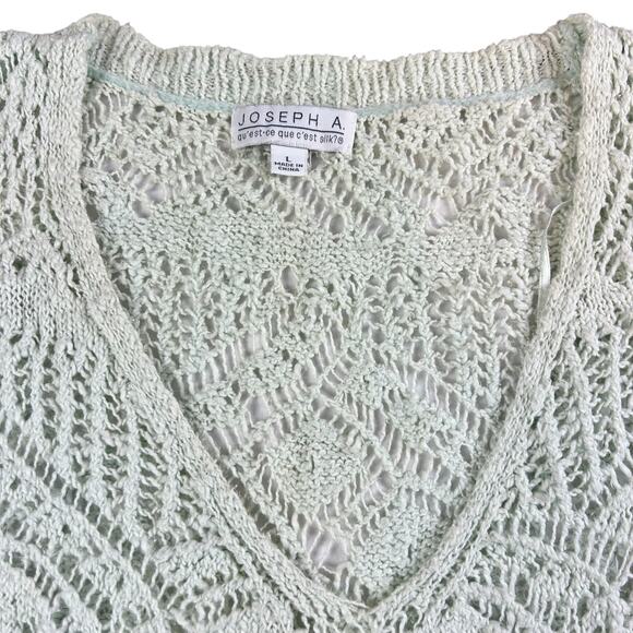 Joseph A Top Sz Large Crochet Mint Green Cotton Boho Coquette Open Knit Sweater - Picture 8 of 12